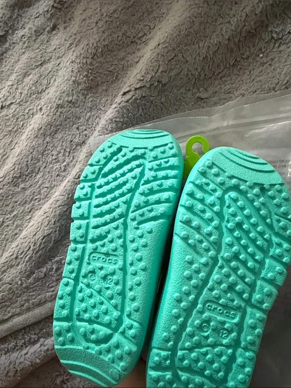 CROCS Kids Blue & Mint Foam Clogs with Purple Straps
